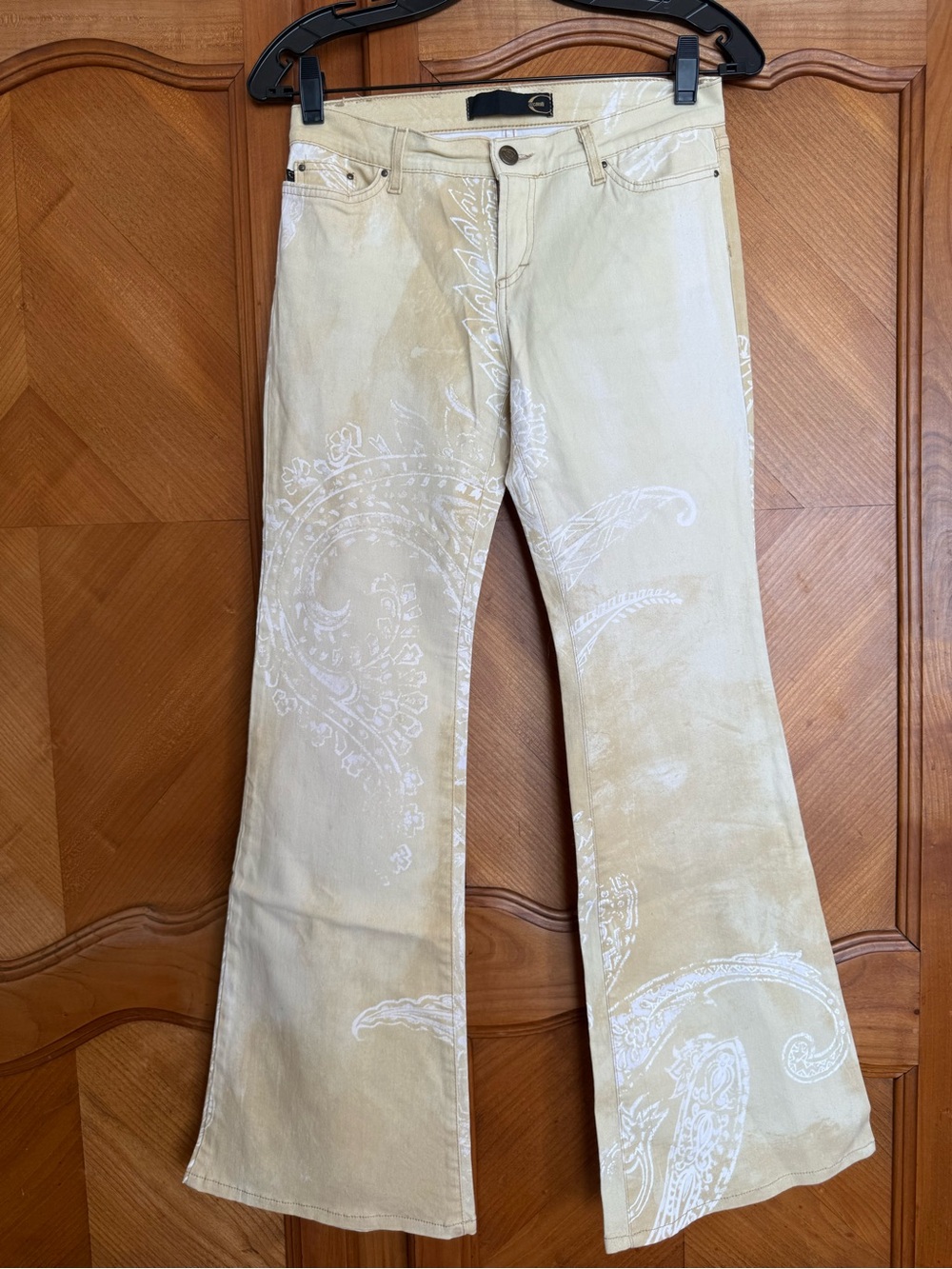 Vintage Just Cavalli Women’s Beige Paisley Print Flared Jeans sz42